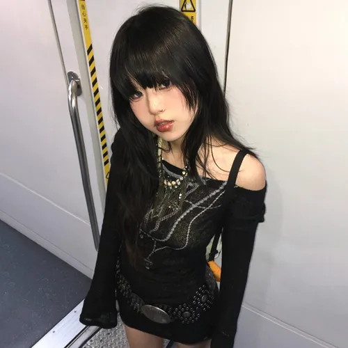 Imagen 2 del producto Karrram-Tops de punto japoneses Y2k, camiseta de manga larga con estampado de tatuaje Grunge, prenda de punto fruncida Vintage Harajuku acanalada gótica de los años 2000