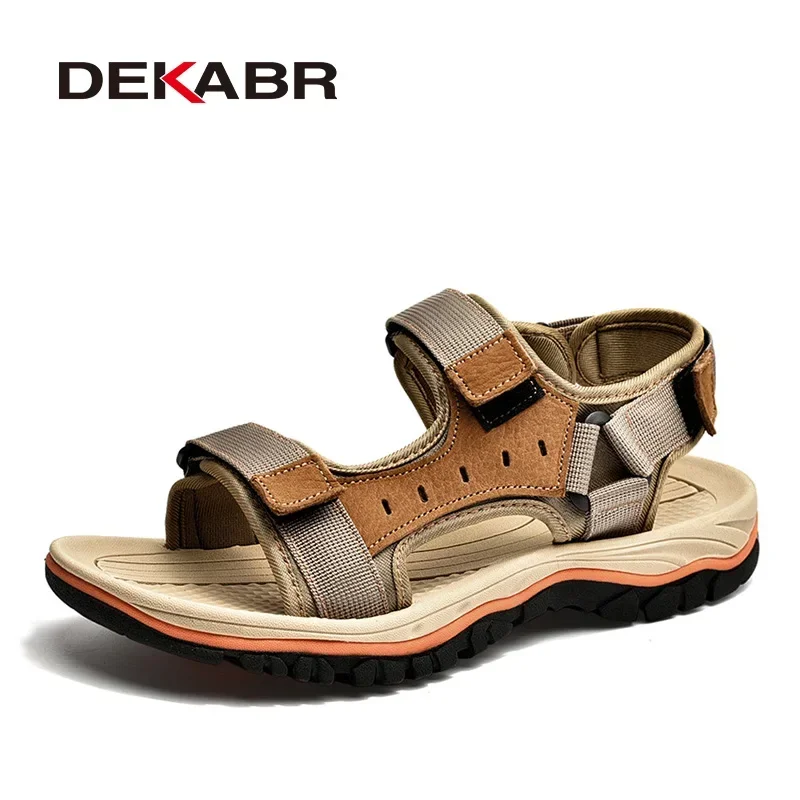 

DEKABR Sandals For Men Outdoor Fashion Summer Men Shoes Genuine Leather Non-slip Beach Slip-On Daily Footwear Men Sandals