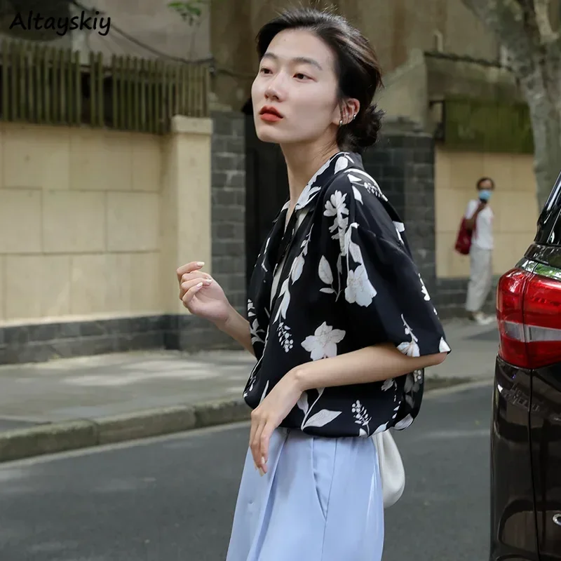 

Рубашки с коротким рукавом для женщин, тонкие свободные рубашки с принтом, корейский стиль, Ulzzang, крутые летние топы для девочек, универсальные простые повседневные новые