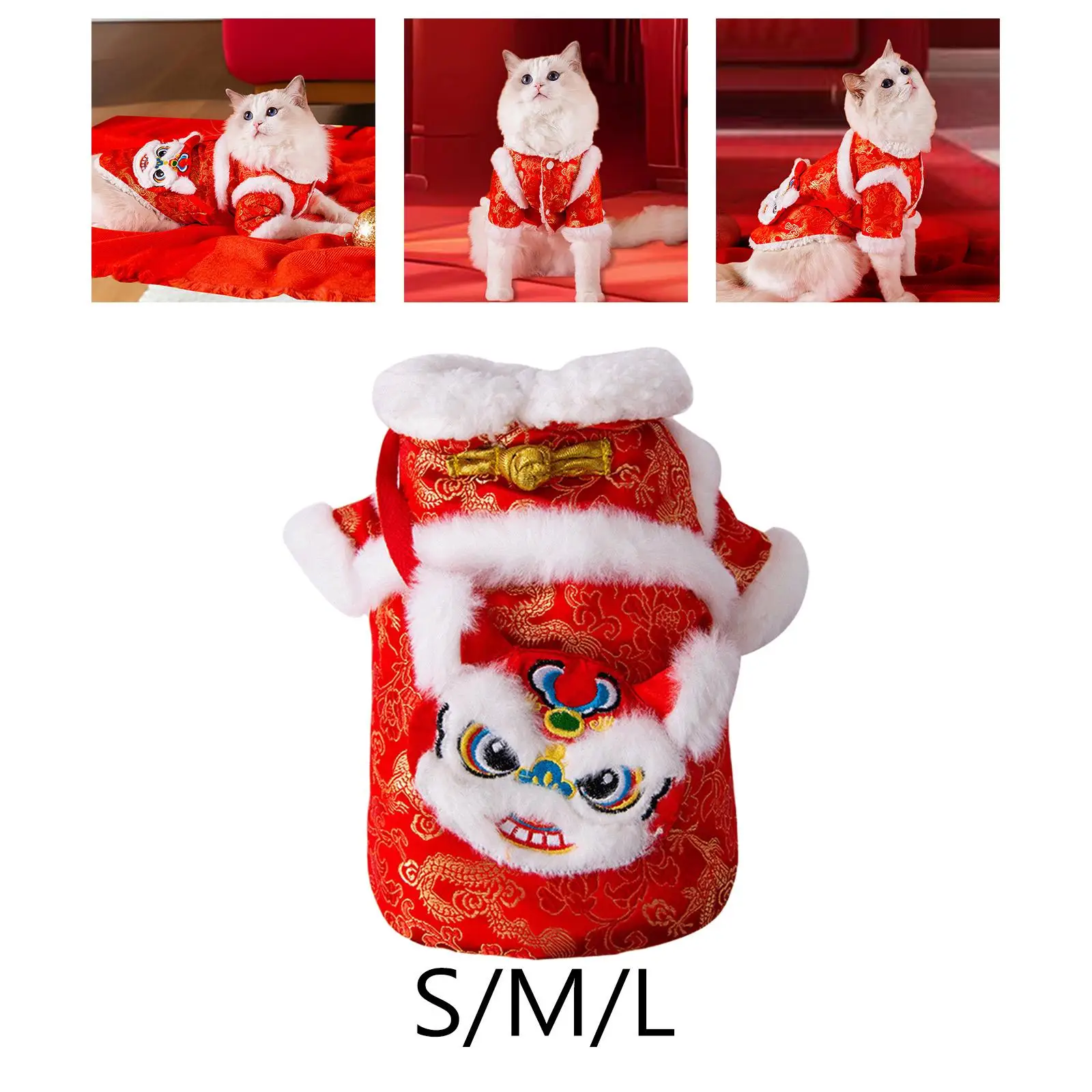 Cat Chinese New Year Costume Winter Apparel Easy to Wear Blessing Dog Vest Pet Winter Coat for Dogs Teddy Kitten Party Holiday