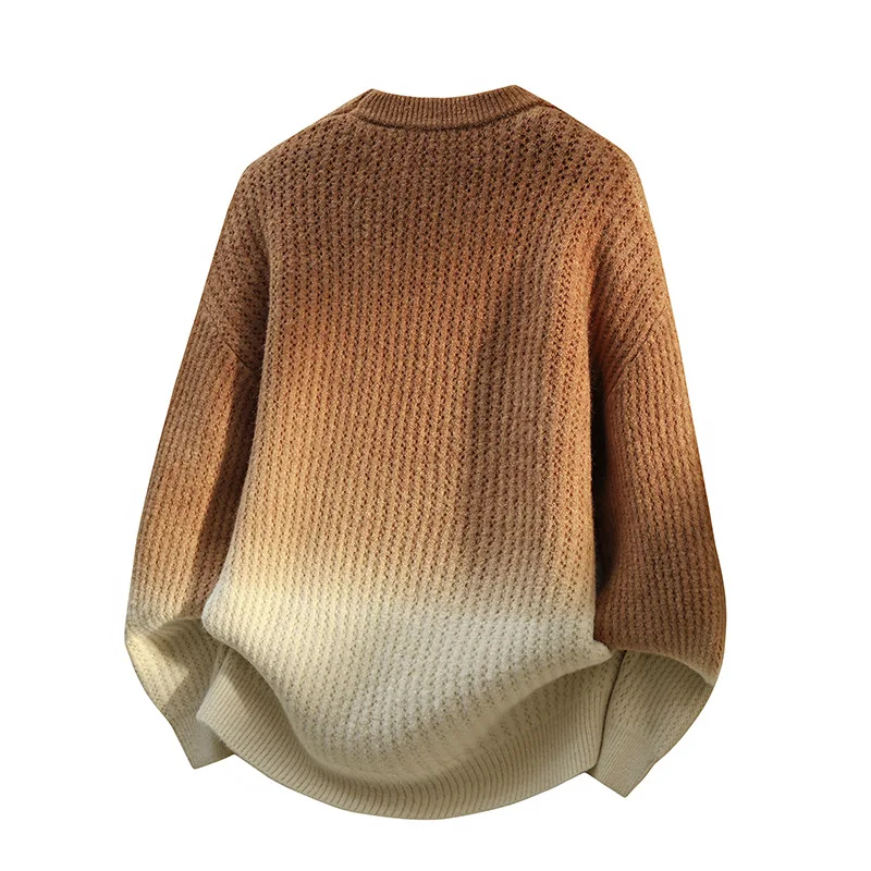 新しいファッション男性グラデーションカラープルオーバーセーター上着ルーズカジュアルニットセーター品質男性 O ネックプルオーバーセーターコート