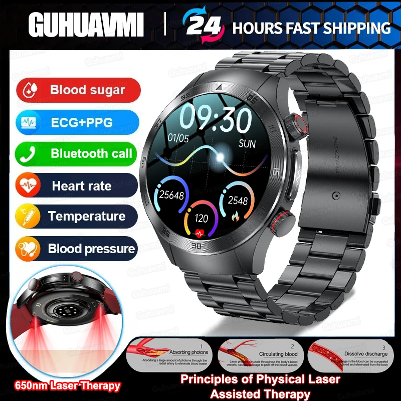 Nuovo trattamento Laser di grado medico Smart Watch Blood glucomb Lipid ECG orologi temperatura corporea Bluetooth Call Smartwatch