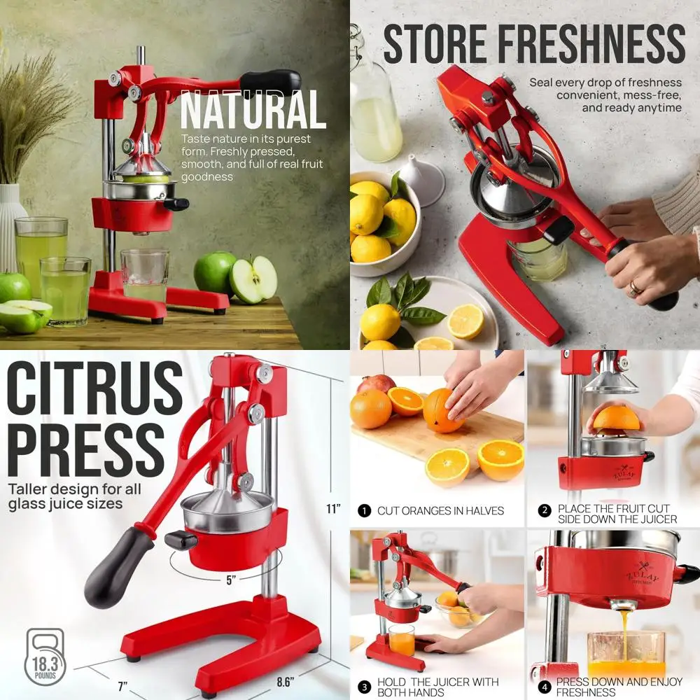 

Ручная соковыжималка для цитрусовых повышенной прочности - Профессиональная соковыжималка для лимонов и апельсинов, легко моется - Красная