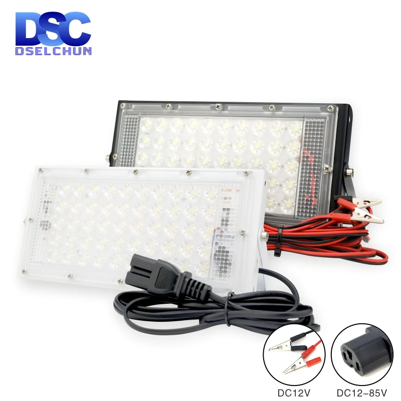 Dc 12V-85V 50W Led Overstroming Licht Outdoor Schijnwerper Spotlight 12V Volt Reflector Led Draagbare beveiliging Licht Verbinden Met Batterij