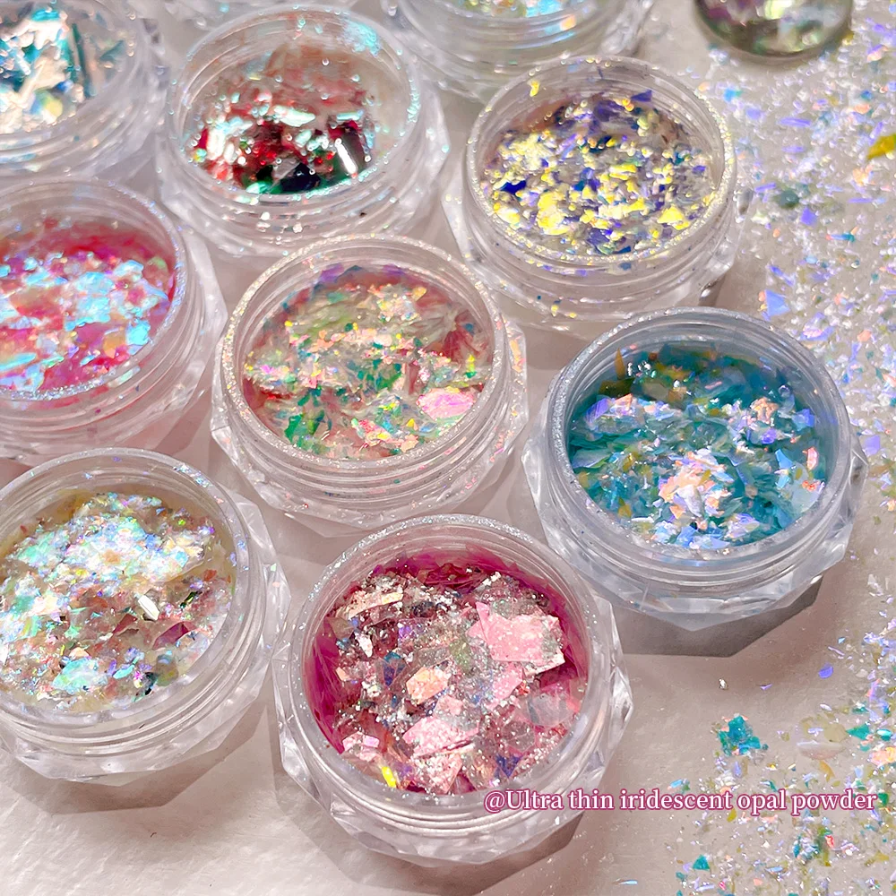 1 Box Dreamy Rainbow Shiny Nail Art Glitter Flakes Ultra-Thin Sparkling Aurora Opal Nail Powder Nail Decorations Nail Supplies