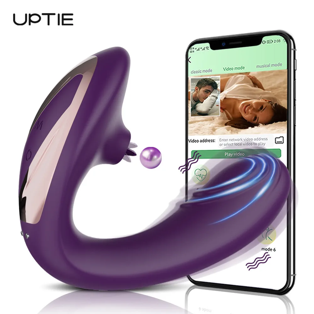 Krachtige Bluetooth App Vibrator Vrouwelijke Met Tong Likken Clitoris Stimulator G Spot Stimulator Volwassen Producten Seksspeeltjes Voor Vrouwen