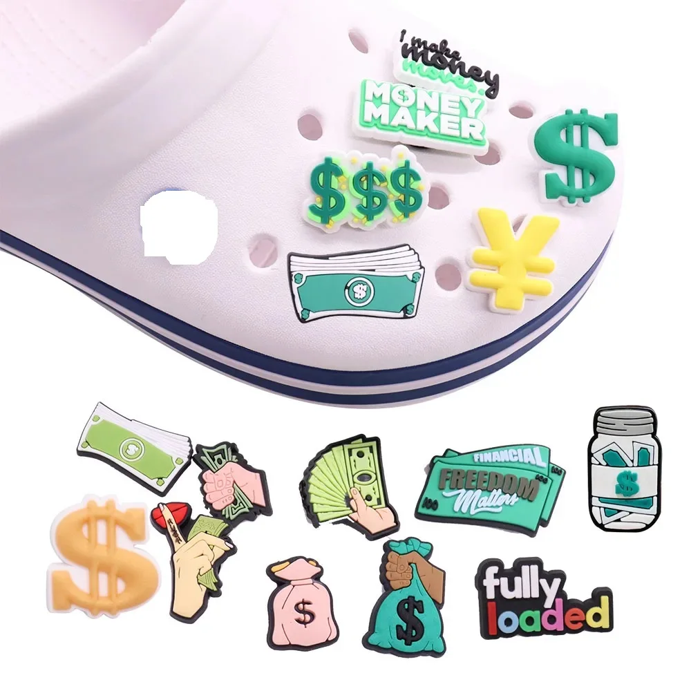 New 1pcs PVC Shoe Charms I Make Money Moves Dollar Financial Freedom Matter Slippers Shoe Decoration Buckle Clog DIY Wristbands