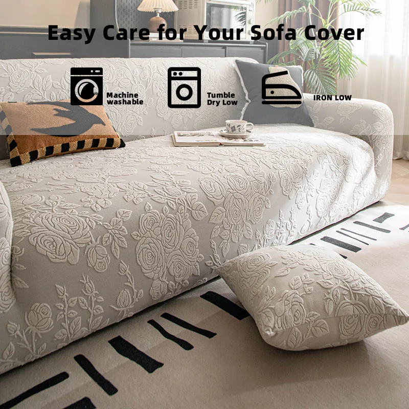 1pc Elastic Sofa Slipcover Flower Pattern Jacquard Stretch Sofa Cover Soft Textured Furniture Protector Machine Washable