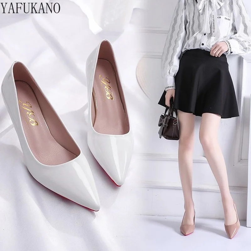 Nude Patent Leather Stiletto Single Shoes 2024 New Sexy Shallow Mouth Pointed Toe High Heels Career Work Shoes Party Pumps