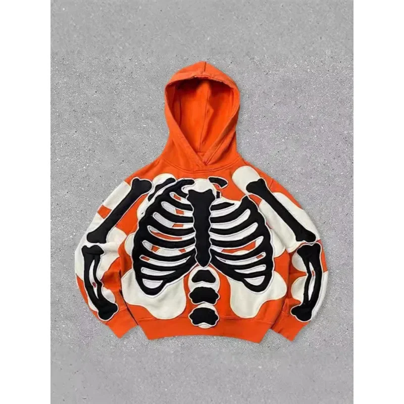 Men's 2025 Puff Print Hoodie - Abstract Geometric Streetwear Oversized Pullover Y2K Drop Shoulder Goth​
