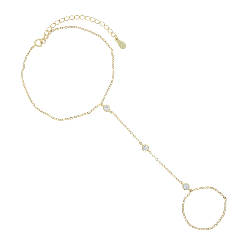 925 Sterling Silver Fine Jewelry Geometric Round Bezel CZ Sparking Women Hand Chain Bracelet