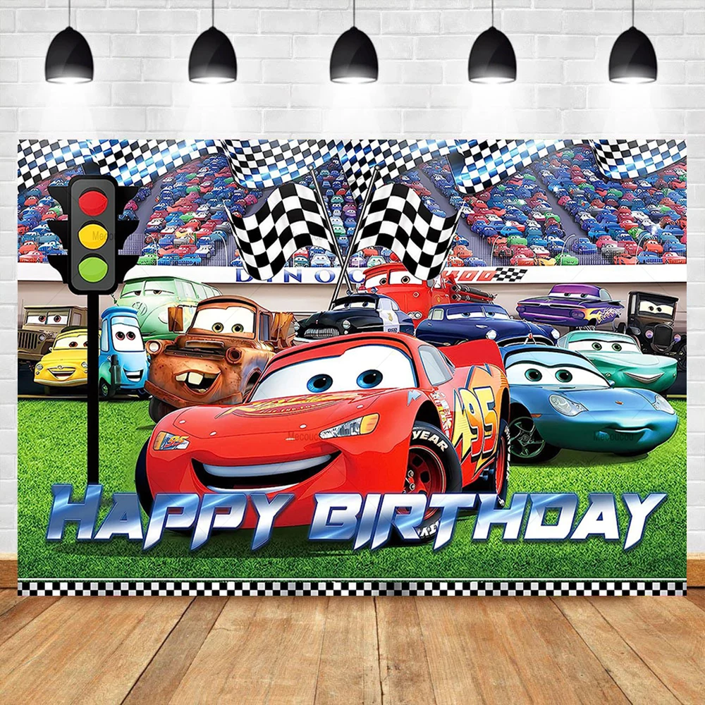 Sfondo Fotografico per Compleanno Bambino con Auto, Personalizzazione Auto Rossa con Fulmini, Decorazione per Festa di Compleanno e Baby Shower, Accessori per Foto