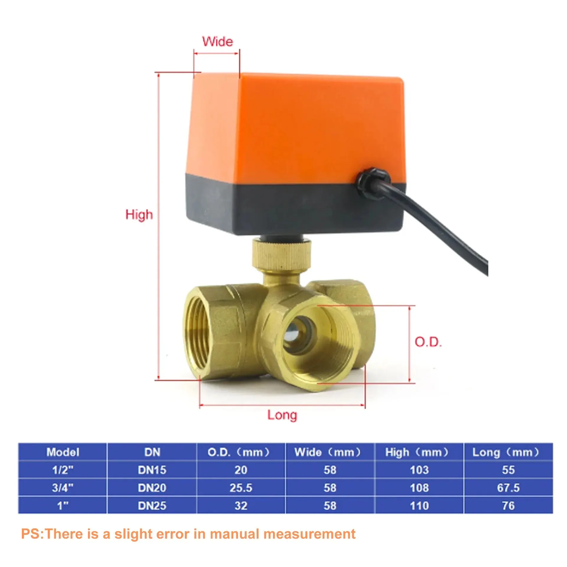 DN15/20/25 DC12V AC220V Brass Electric Ball Valve Three Wire Two Control 2-way 3-way Solenoid Valve with Actuator