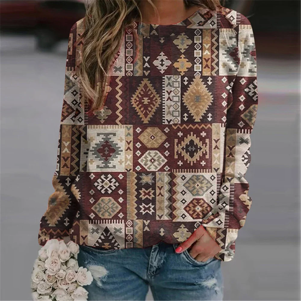 Western Aztec Ethnic Sweatshirts Geometric 3D Print Hoodies Women Retro Hoodie Oversized Pullovers Harajuku Tops Woman Clothing