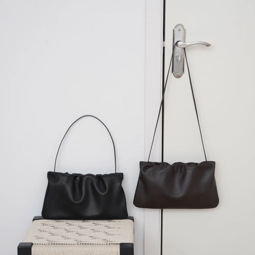 Inside and Outside Full Sheepskin Cloud Bag Pleated Minimalist Commuting Multi-shoulder Strap Hand Carry Underarm Crossbody Bag