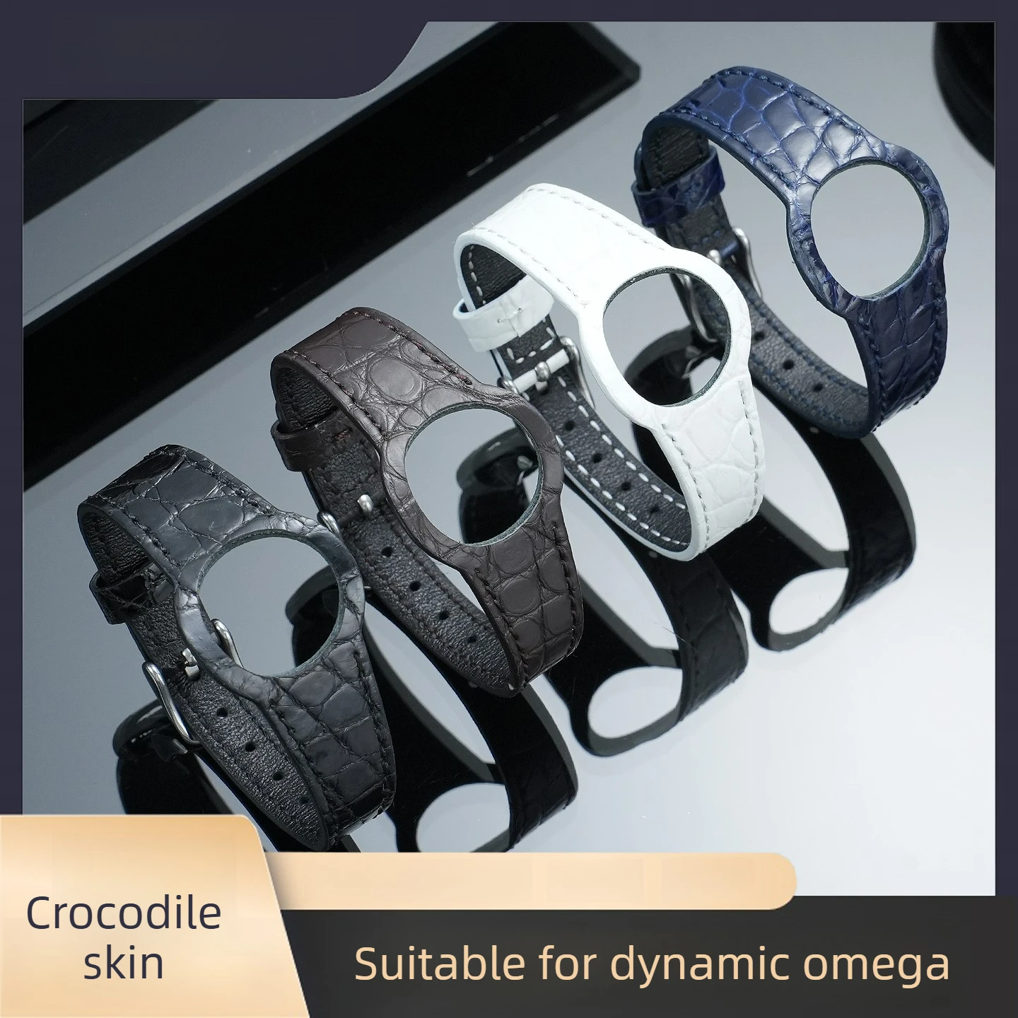 suitable-for-omega-dynamic-series-men's-and-women's-retro-integrated-leather-strap-crocodile-leather-replacement-bracelet