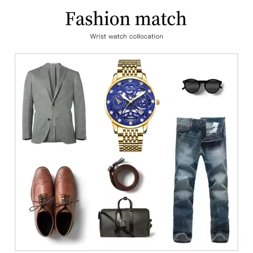 ORUSS оригинальные элитные роскошные мужские часы светящиеся часы для мужчин часы модные наручные часы из нержавеющей стали водонепроницаемые кварцевые