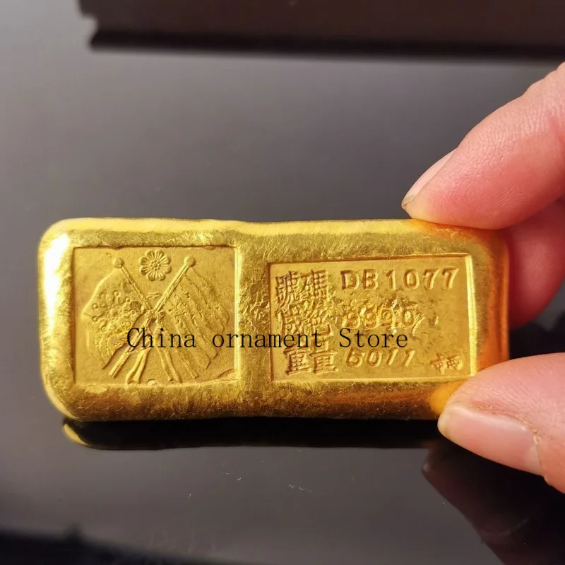 Republic of China Double Flag Antique-Style Founding Commemorative Gold Bar, Realistic Brass Gilded Solid Ingot