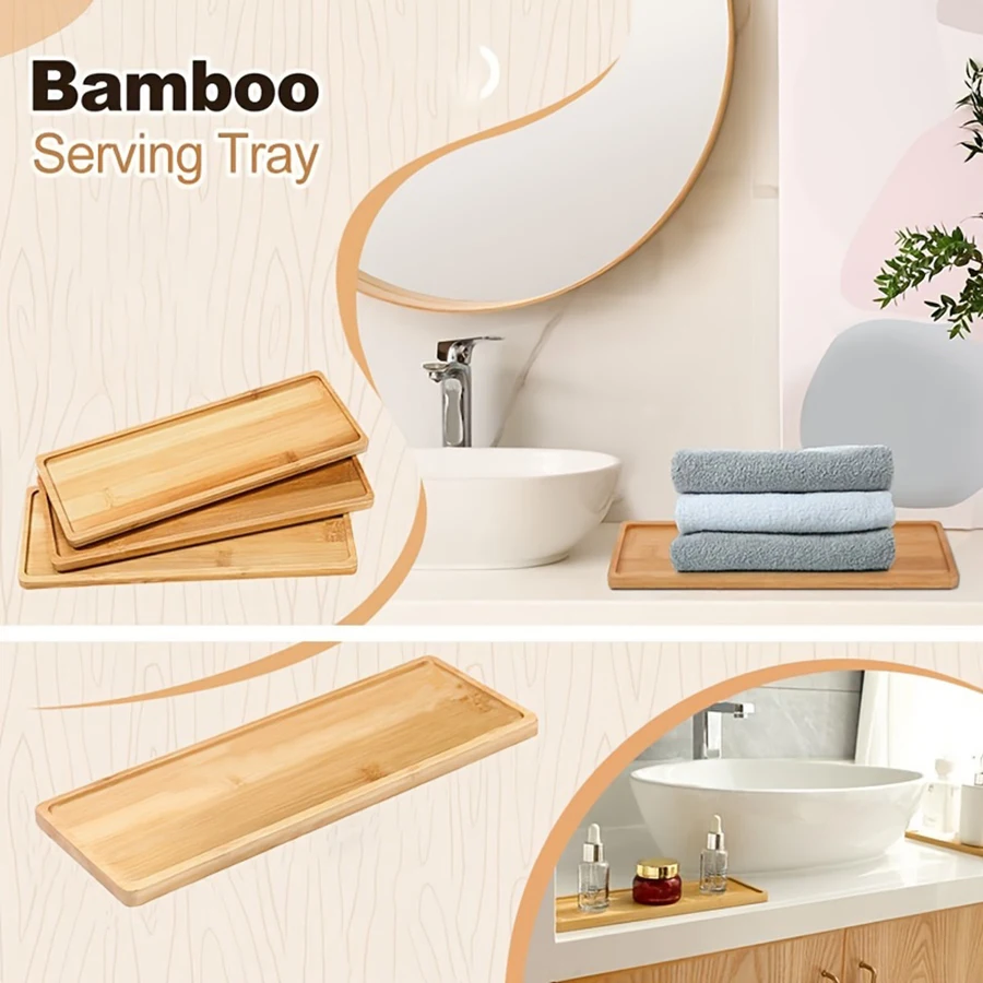1/2/3pc Wooden Tray For Bathroom, Simple Serving Tray, Decorative Bathroom Countertop Tray, Vanity Tray for Dresser Counte