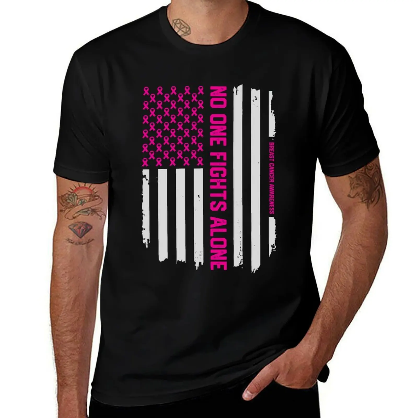 

Patriotic American Flag Breast Cancer Awareness T-Shirt t shirt man plain t shirt man cotton T-Shirt