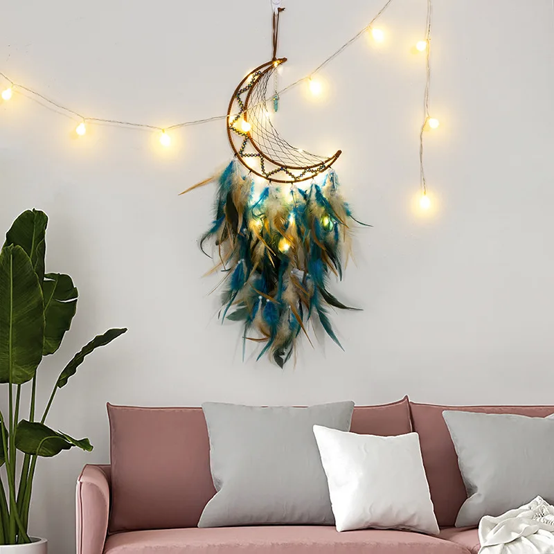Handmade creative dream feather dream chaser Indian home decoration moon net dream chaser crystal pendant