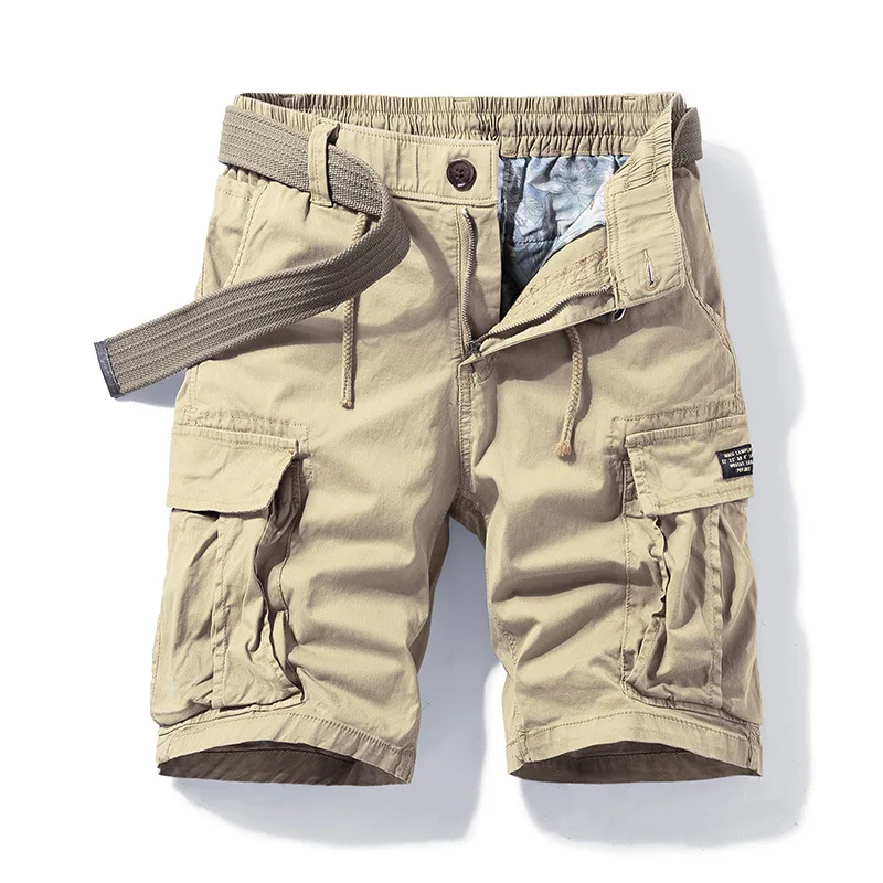 Neue Sommer Herren Baumwoll-Cargo-Shorts mit mehreren Taschen, Jogger-Shorts, lockere Hosen, lässige Arbeitshosen, hochwertige Herren-Shorts ohne Gürtel