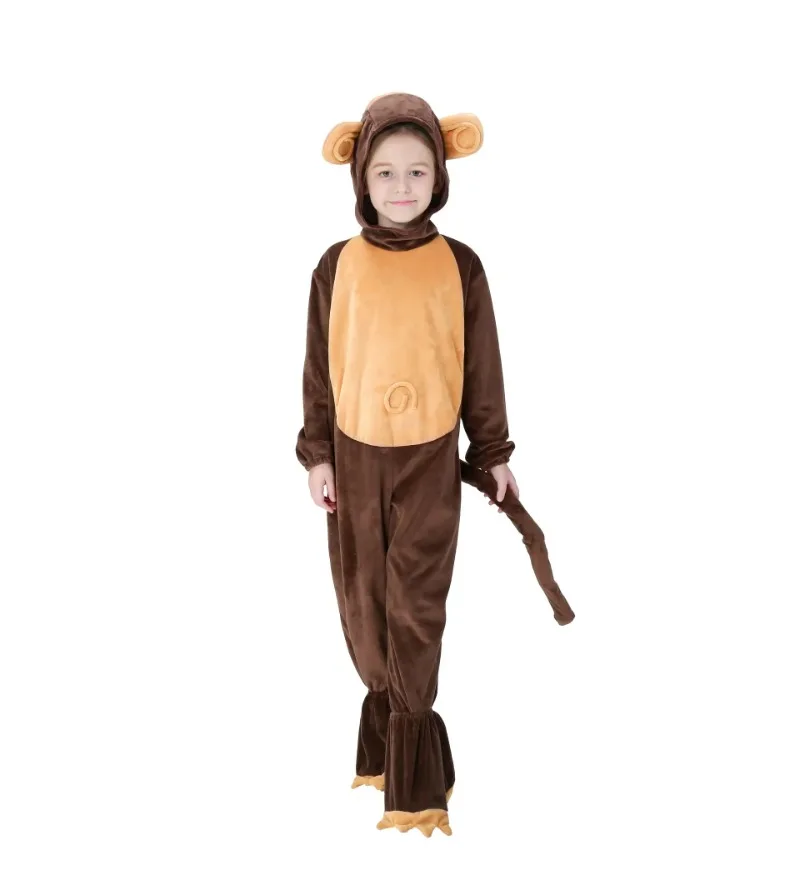 

Kids Halloween Monkey Costume Brown Child Boy Stage Performance Animal Jumpsuits
