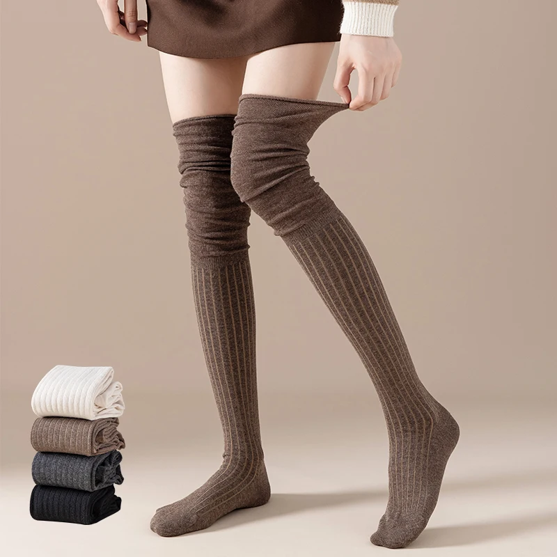 Autumn/Winter Women's Stockings Knee Thigh High Socks Fashion Trend Simple Solid Color Pure Cotton Long Tube Tight Leg Warm Sock image 3