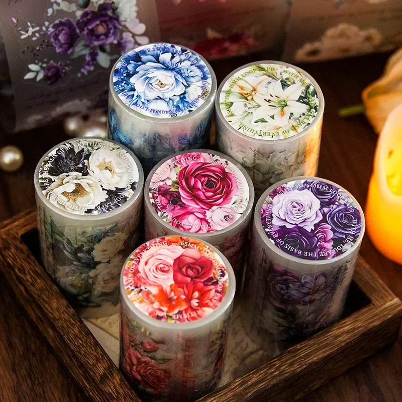 3M 1Roll PET Long Cycle Tape Flower Club Blooming Along Road Matte Flower Package Handbook Material Gift Scrapbook 65mm*3M