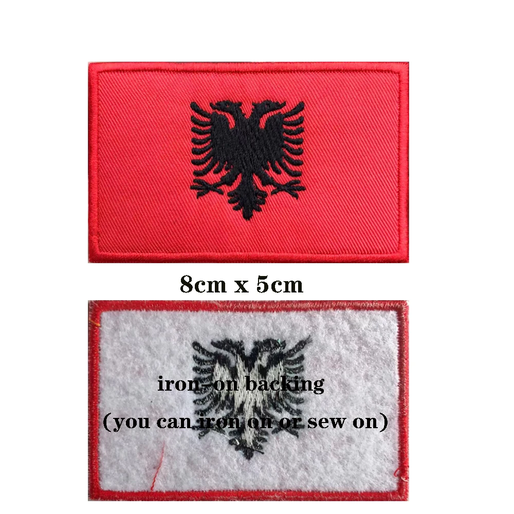 Parches bordados de la bandera de Albania, banda de brazalete, gancho y lazo, insignia de hierro, rayas militares, 1 unidad