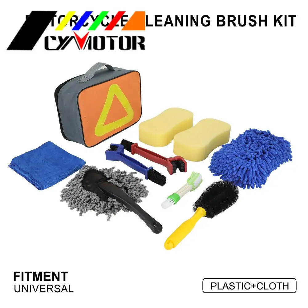 

For KTM HONDA SUZUKI YAMAHA KAWASAKI HUSQVARNA Universal Motorcycle Cleaning Brush Kit Sponges Drying Towels Rim Dirt Dust