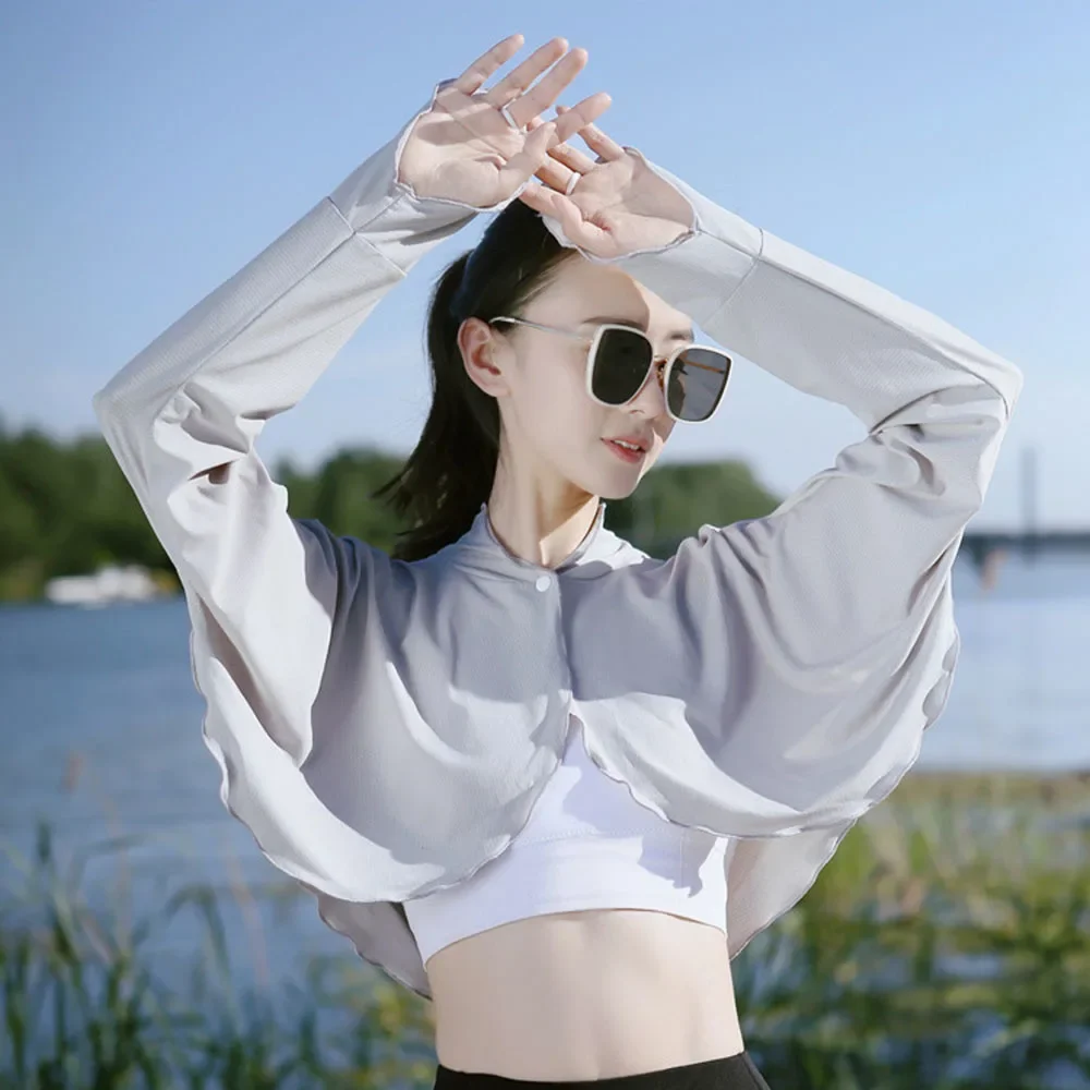 

Solid Sunscreen Shawl Casual Summer Women's Outdoor Cycling Long Sleeve Short Cloak Sun Shade Women Cardigan Shawl Capes LJ199