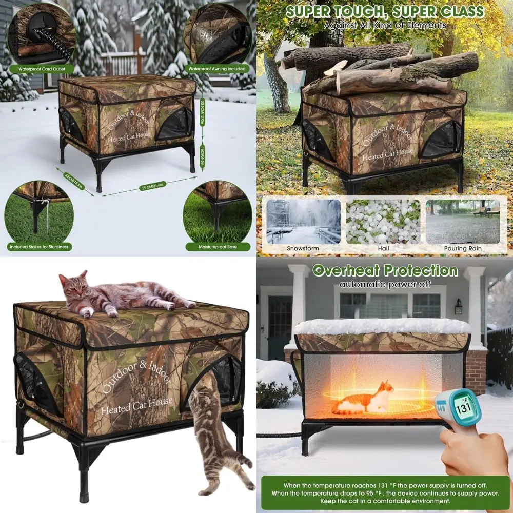 

Insulated Outdoor Cat Shelter with Heating for Winter, Weatherproof Elevated House for Stray Cats (22 x 16.5 x 18)