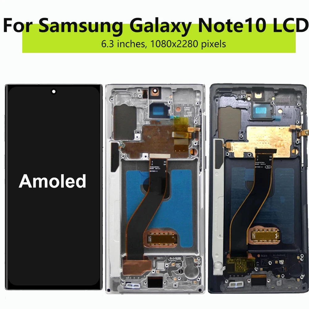 AMOLED Display For Samsung Galaxy Note 10 N970F N970 N9700 LCD With Frame Touch Screen Digitizer Assembly Replacement