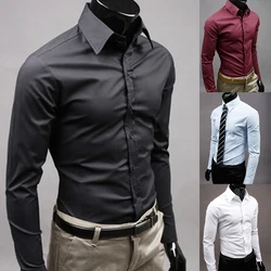 Camisa Formal Social informal de lujo para hombre, Blusa de manga larga ajustada, Color sólido, vestido de negocios, Tops