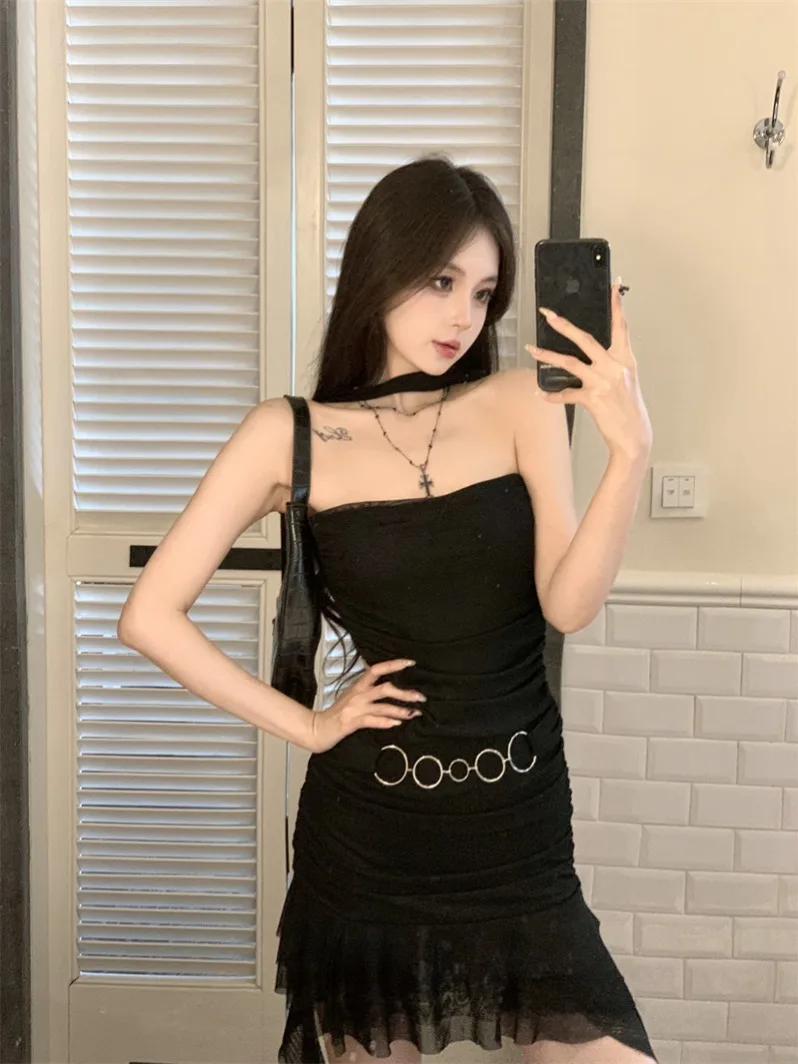 Summer Sexy Spicy Girl Hanging Neck Dress Women\'s Strap Off the Shoulder Slim Fit Irregular Dress Short Dress