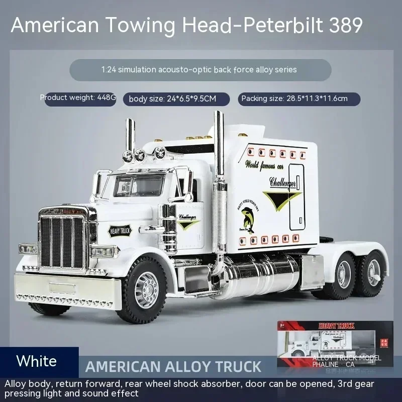 

new 1/24 Alloy car model,Peterbilt 389 tractor Pull-back toy cars,music model decoration,gift box,toys for kids 2 to 4 years old