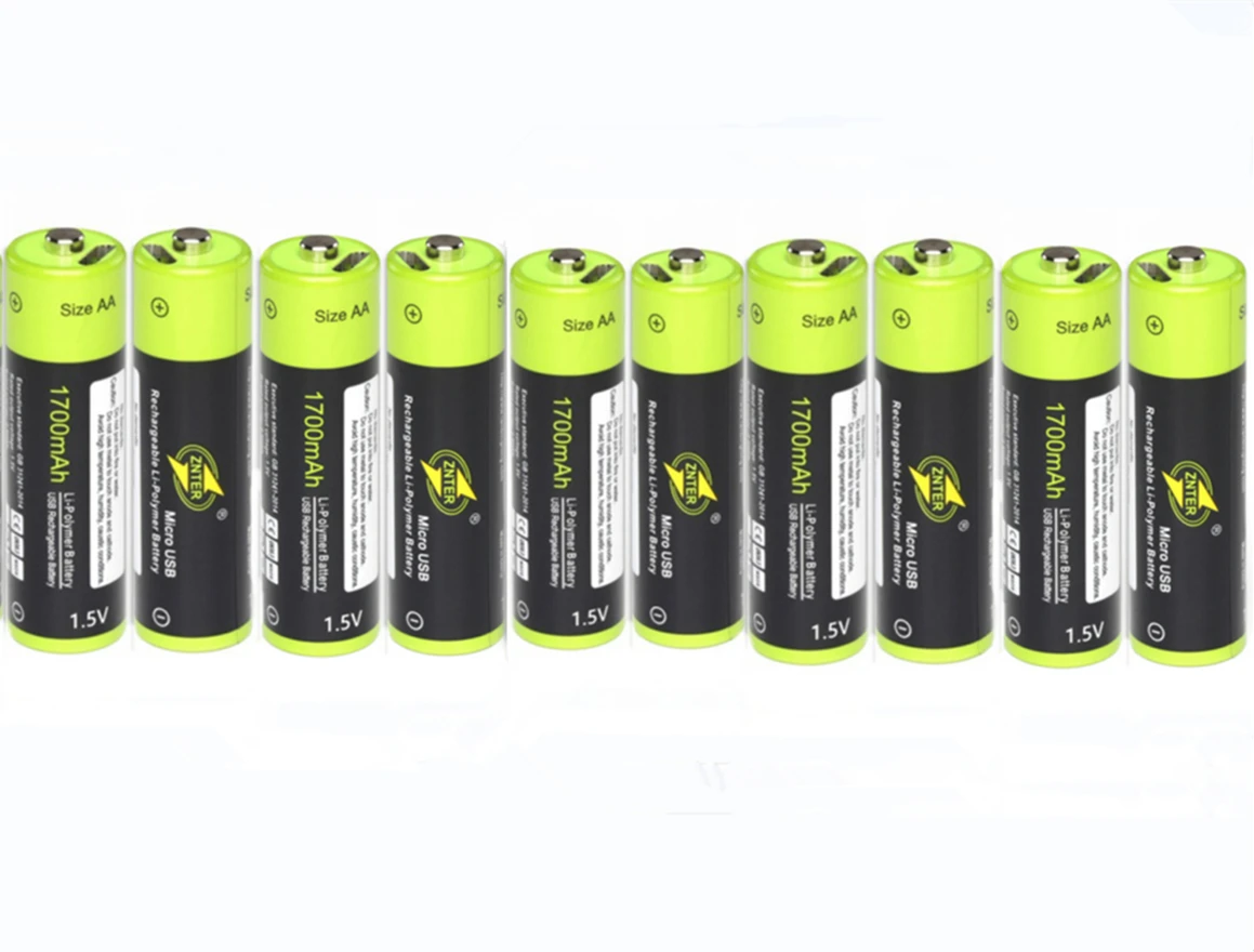 

10pcs/lot ZNTER 1.5V AA Rechargeable Battery 1700mAh USB Rechargeable Lithium Polymer Battery Quick Charging by Micro USB Cable