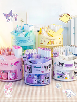 Sanrio Swivel Pen Holder Storage Box Anime Black Rice Cinnamon Roll Kawaii Desk Organizer Stickers Stationery Cosmetics Storage