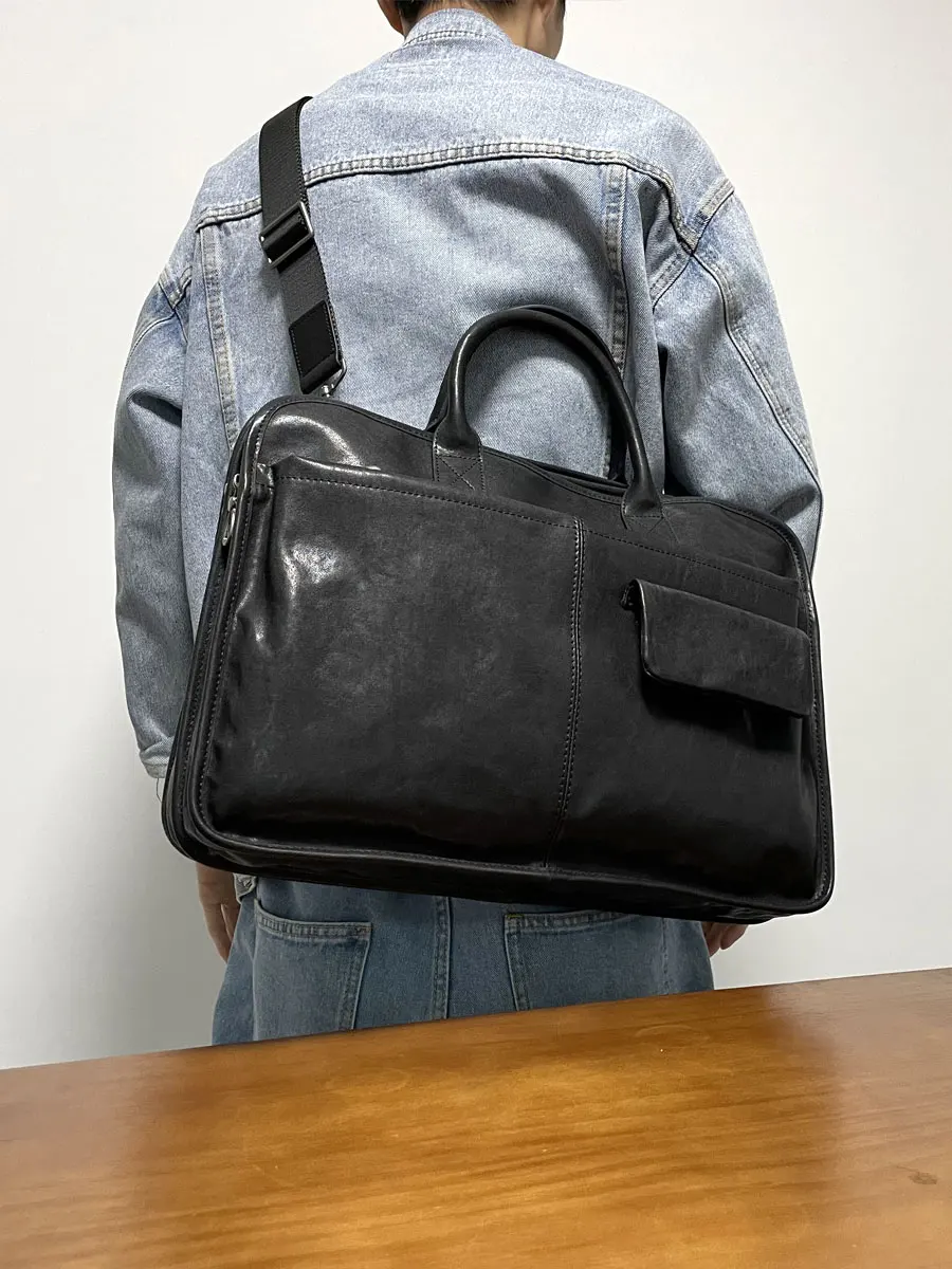 Valigette da uomo in vera pelle fatte a mano di lusso dal design casual, borse per laptop di grande capacità in pelle bovina di primo strato