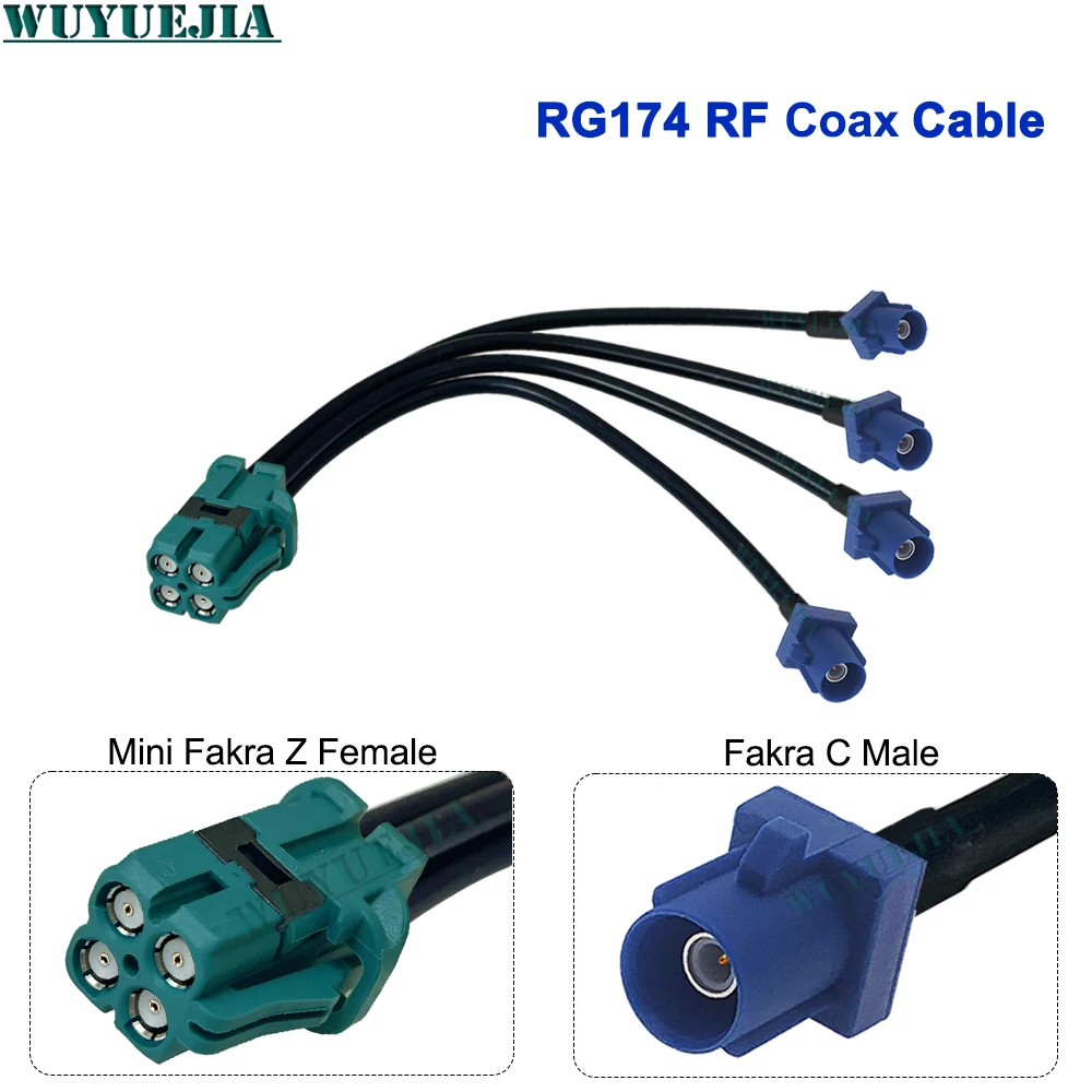 4-in-1 MINI Fakra Adapter Cable RG174 RF Coax Low Loss High Speed for Auto GPS Navigation Antenna System Kit Z Female to C Male
