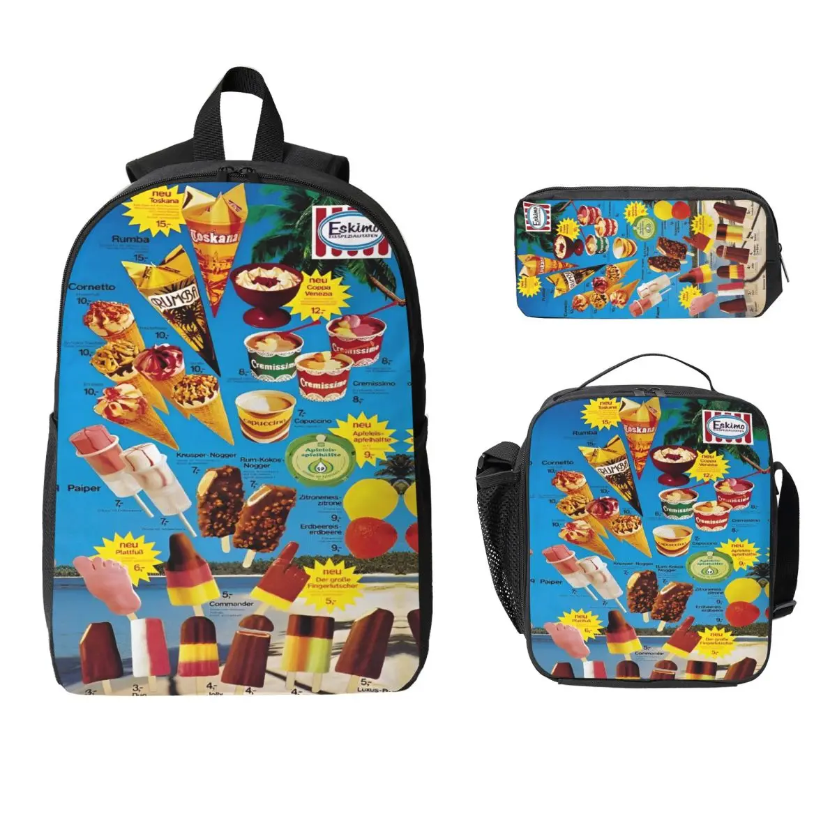 

3 шт., набор рюкзаков для мороженого для детей, пеналы, наборы сумок для книг с коробкой для завтрака для учащихся начальной школы, рюкзак