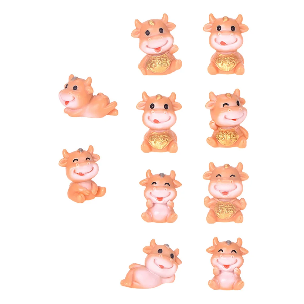 

10Pcs Resin Bull Adornment Cartoon Desktop Decor Micro Landscape Craft Creative Statues for Home Office