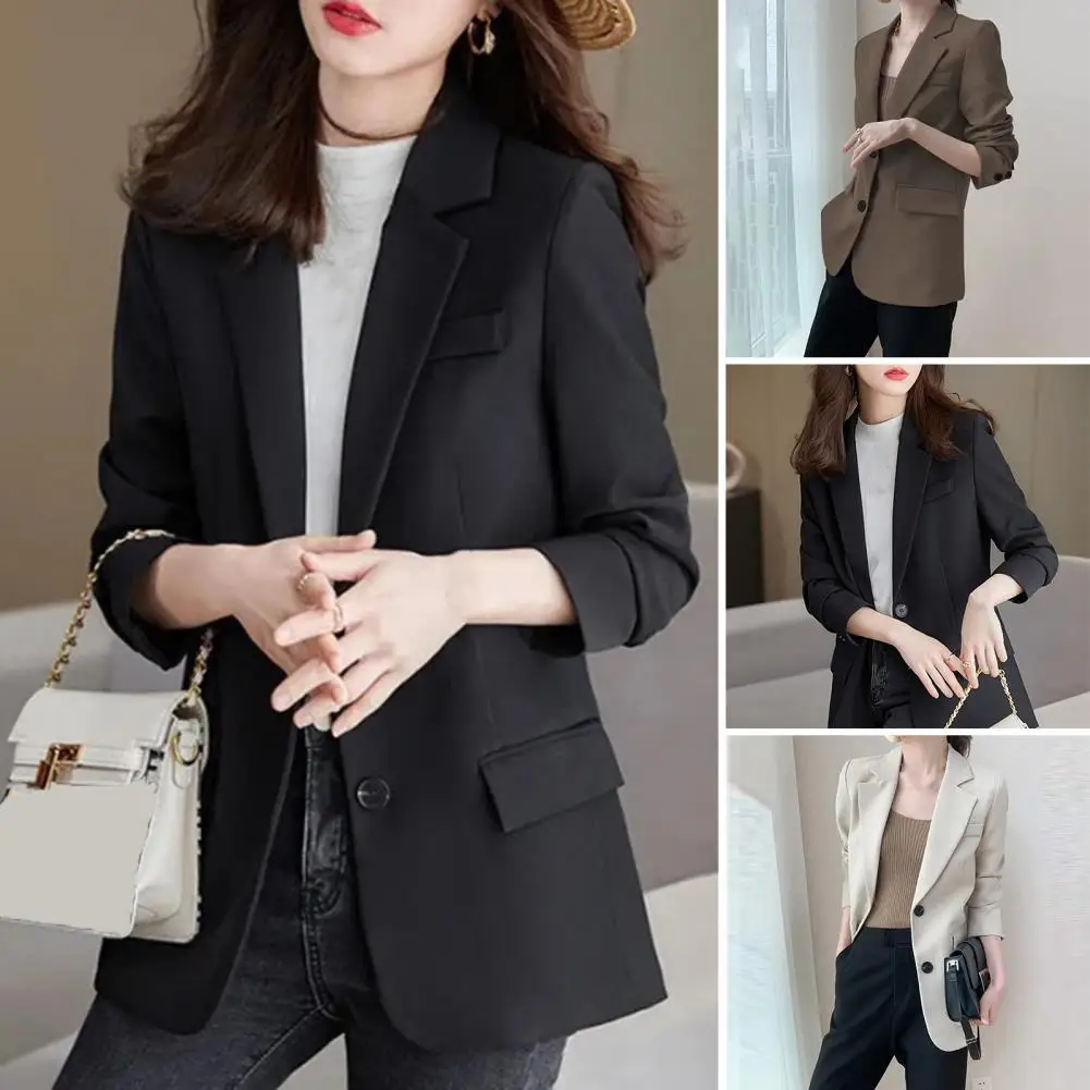 Manteau de Bureau pour Femme, Solide, à Col Rabattu, Simple Boutonnage