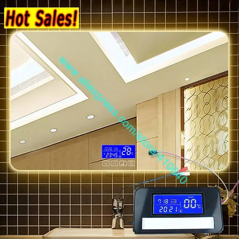 K3014A LED Mirror Switch Touch Switch with Time and Temperature Display System On Mirror for Bathroom Cabinet Cupboard Sideboard