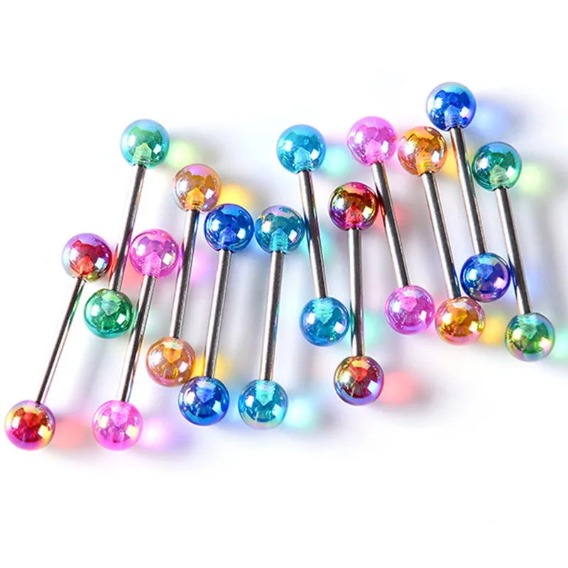 6PCS Paint Tongue Piercing Lot Stainless Steel Glitter Tongue Rings Barbell Bulk Sexy Nipple Bars Set Barbell Piercing Jewelry