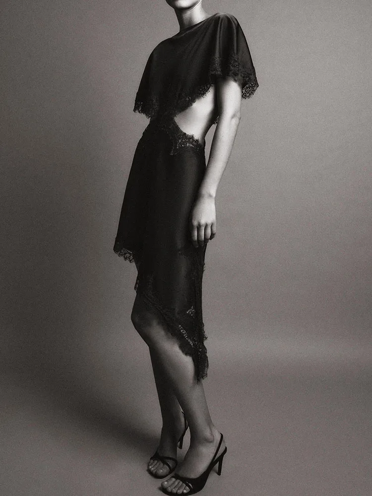 Faionable Lace Dr Nieuwe collectie Sweet Opening Design Midi Rok ort Sve Dameskleding ronde Ne Avondjurk