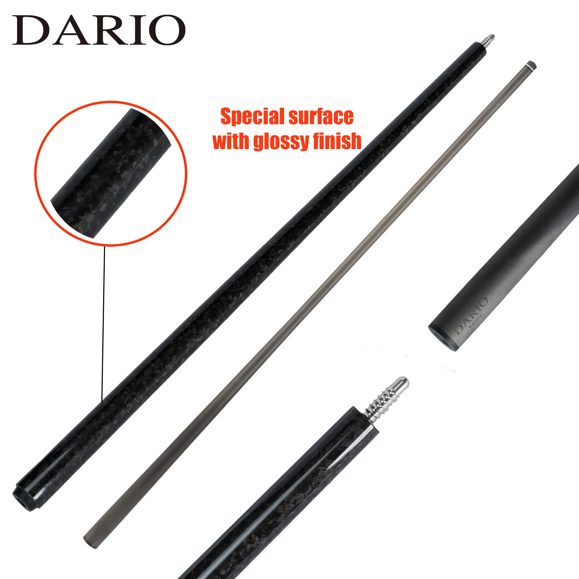 

Кий для бильярда DARIO 19.5oz из полностью карбонового волокна, с кованой текстурой, ускоренным сужением, универсальным соединением