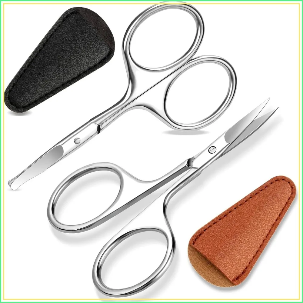 2 Pack Precision Eyebrow & Nose Hair Scissors, Stainless Steel, Rounded Tips, Travel Safe for Men & Women