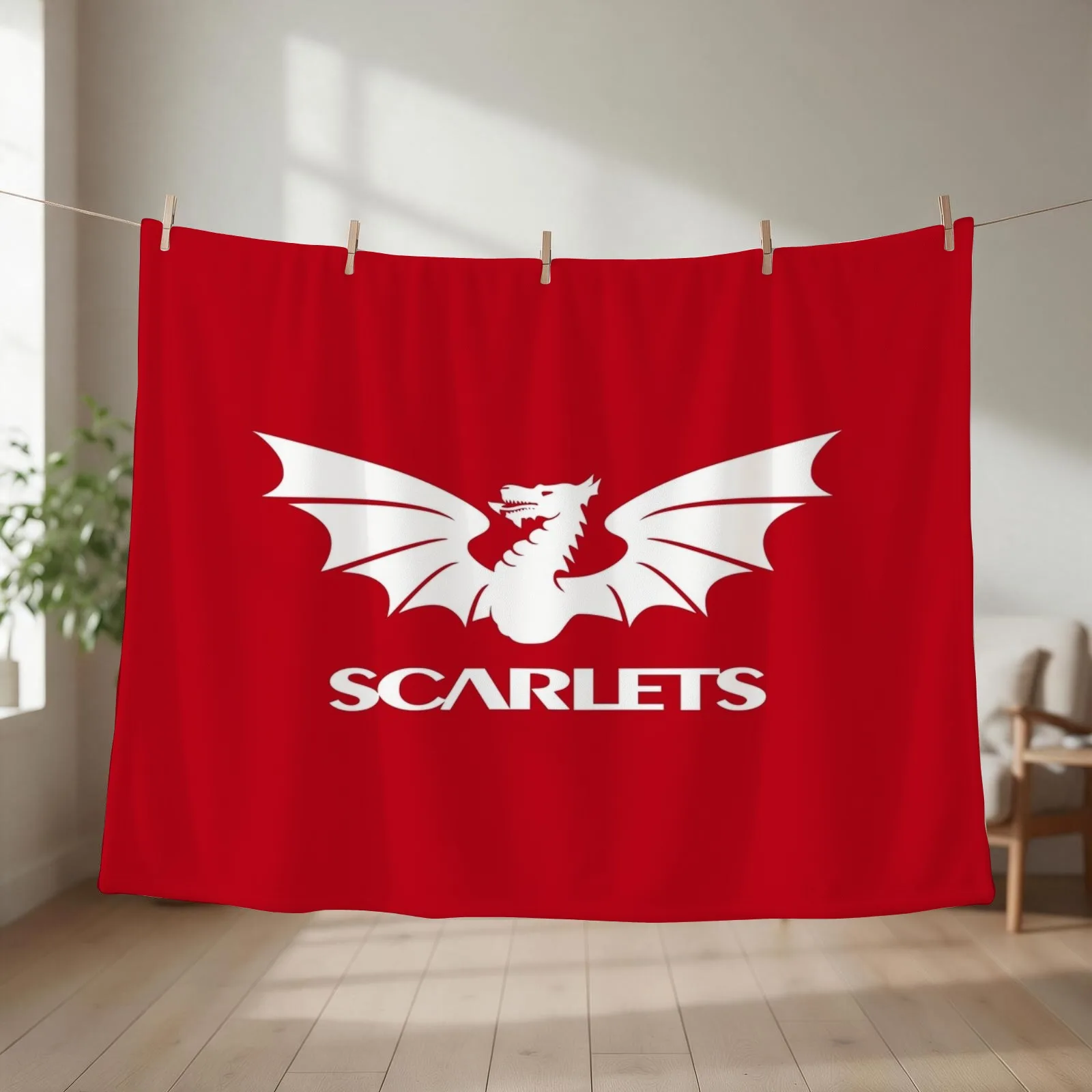 The Scarlets Rugby in White Throw Blanket couch cozy soft plush fuzzy picnic outdoor blanket
